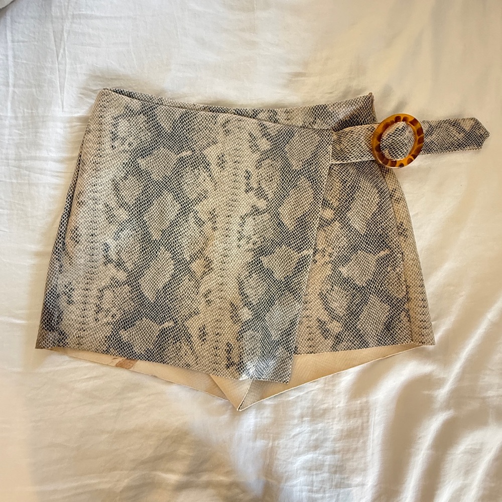 zara snake skin leather wrap skort with buckle